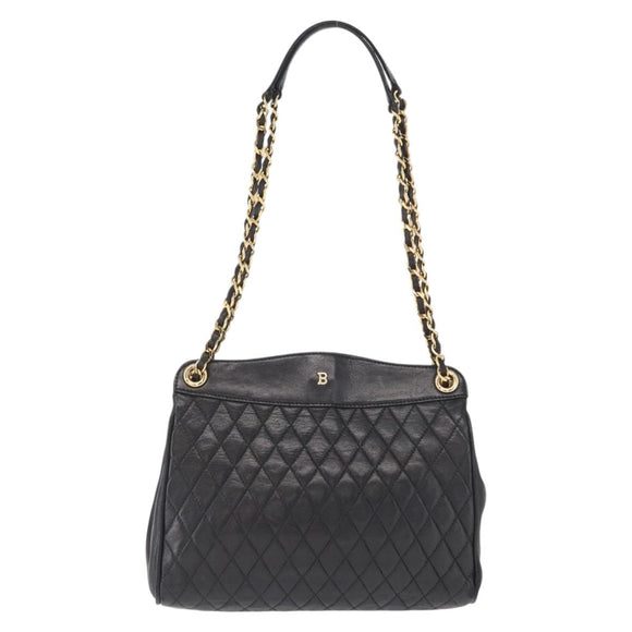 BALLY Chain Shoulder Bag Leather Black Gold Auth 153786