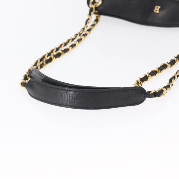 BALLY Chain Shoulder Bag Leather Black Gold Auth 153786