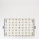 MCM Vicetos Logogram Boston Bag PVC Leather White Gold Auth 153787-6