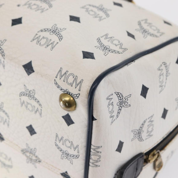 MCM Vicetos Logogram Boston Bag PVC Leather White Gold Auth 153787