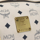 MCM Vicetos Logogram Boston Bag PVC Leather White Gold Auth 153787-12