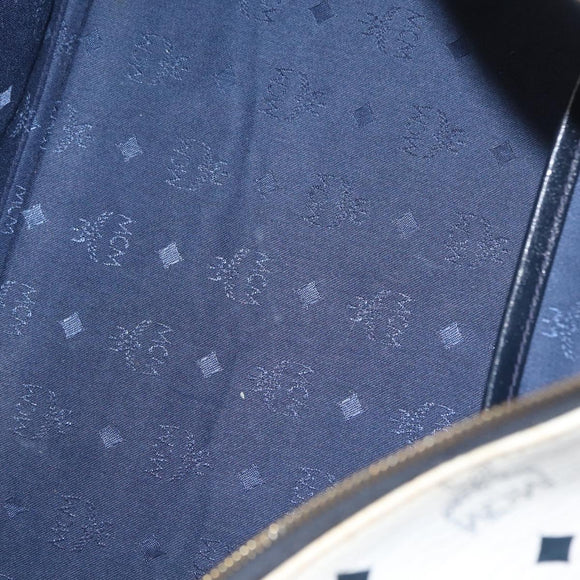 MCM Vicetos Logogram Boston Bag PVC Leather White Gold Auth 153787