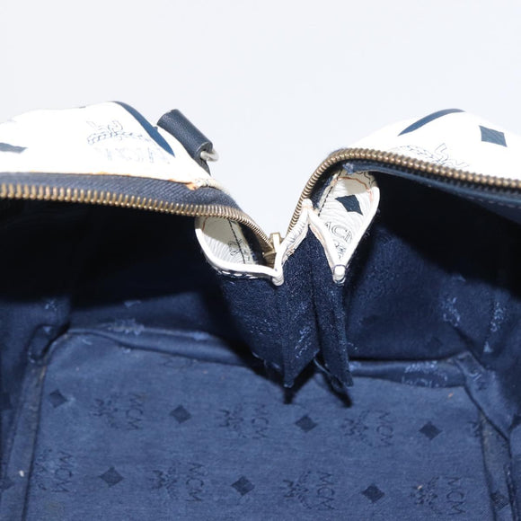 MCM Vicetos Logogram Boston Bag PVC Leather White Gold Auth 153787