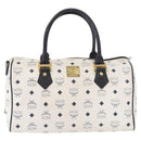 MCM Vicetos Logogram Boston Bag PVC Leather White Gold Auth 153787-13