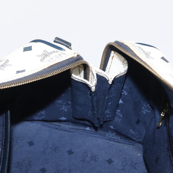 MCM Vicetos Logogram Boston Bag PVC Leather White Gold Auth 153787