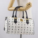 MCM Vicetos Logogram Boston Bag PVC Leather White Gold Auth 153787-24