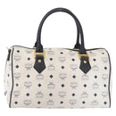 MCM Vicetos Logogram Boston Bag PVC Leather White Gold Auth 153787-2