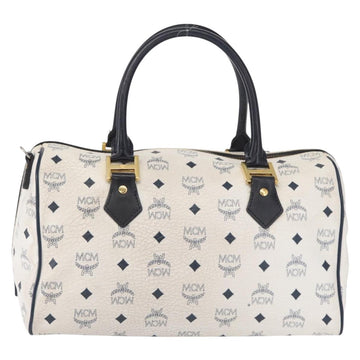 MCM Vicetos Logogram Boston Bag PVC Leather White Gold Auth 153787 - 0
