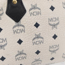 MCM Vicetos Logogram Boston Bag PVC Leather White Gold Auth 153787-3