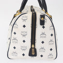 MCM Vicetos Logogram Boston Bag PVC Leather White Gold Auth 153787-5