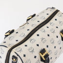 MCM Vicetos Logogram Boston Bag PVC Leather White Gold Auth 153787-7