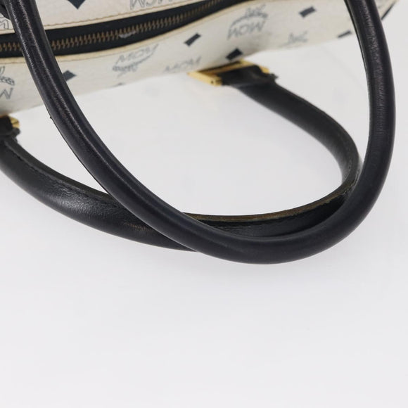 MCM Vicetos Logogram Boston Bag PVC Leather White Gold Auth 153787
