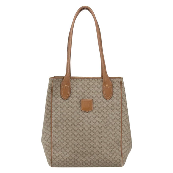 CELINE Macadam Canvas Tote Bag PVC Beige Gold Auth 153789