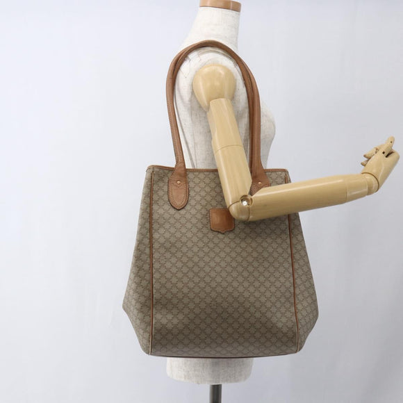 CELINE Macadam Canvas Tote Bag PVC Beige Gold Auth 153789