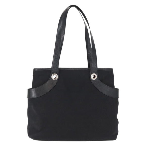BVLGARI Tote Bag Canvas Black Silver Auth 153790
