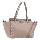 VALENTINO Studs Hand Bag Leather 2way Pink Gold Auth 153791-1