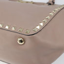 VALENTINO Studs Hand Bag Leather 2way Pink Gold Auth 153791-15