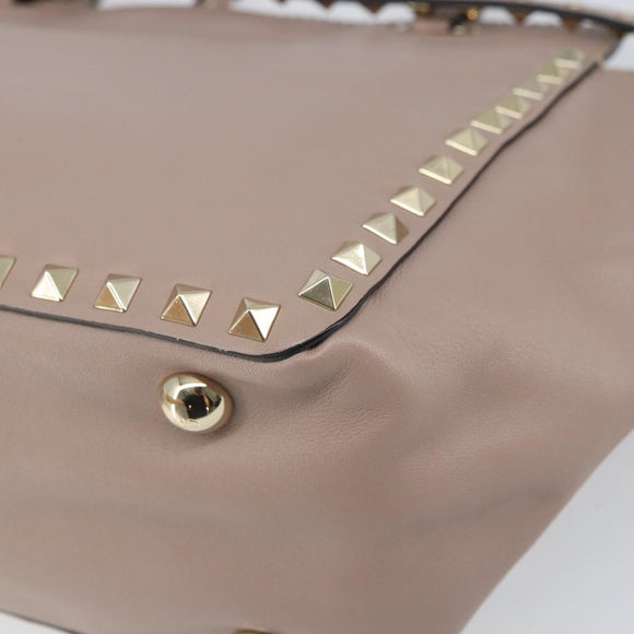 VALENTINO Studs Hand Bag Leather 2way Pink Gold Auth 153791