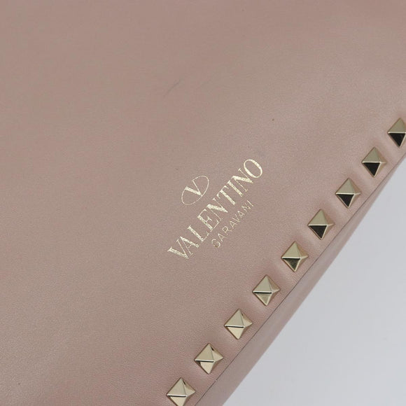 VALENTINO Studs Hand Bag Leather 2way Pink Gold Auth 153791