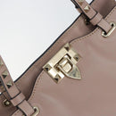 VALENTINO Studs Hand Bag Leather 2way Pink Gold Auth 153791-19