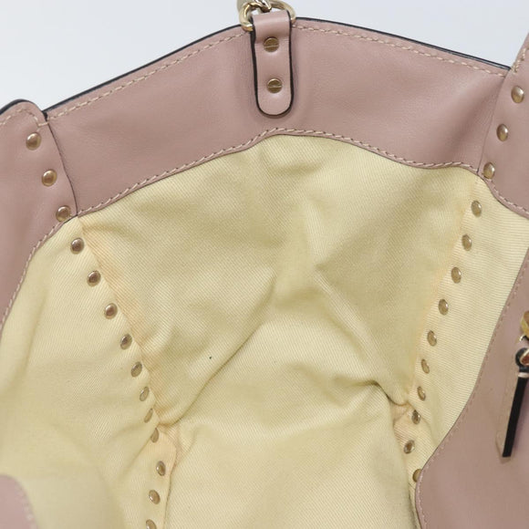 VALENTINO Studs Hand Bag Leather 2way Pink Gold Auth 153791