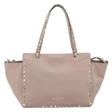 VALENTINO Studs Hand Bag Leather 2way Pink Gold Auth 153791 - 0