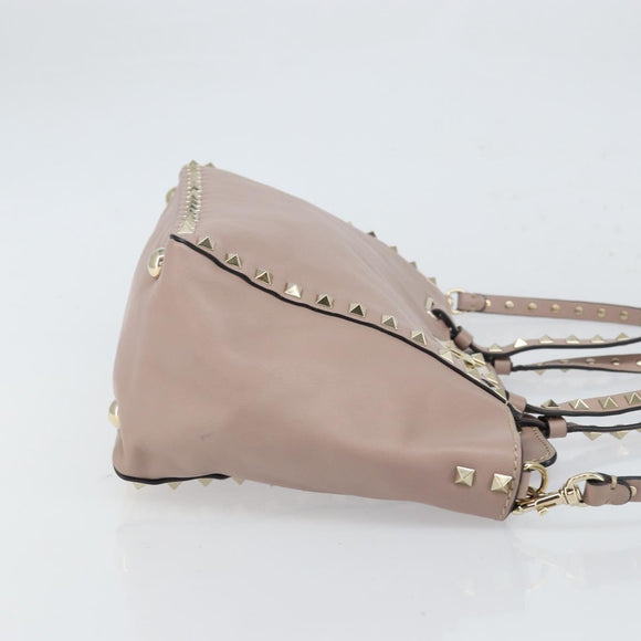 VALENTINO Studs Hand Bag Leather 2way Pink Gold Auth 153791