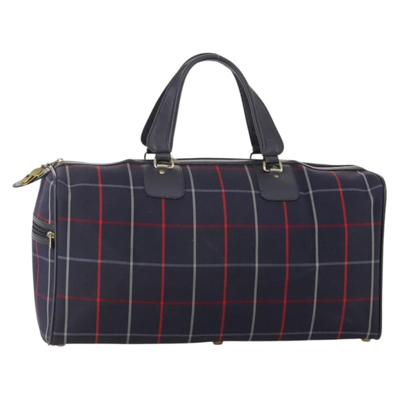 Burberrys Nova Check Boston Bag Canvas Navy Gold Auth 153792