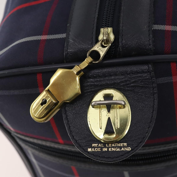 Burberrys Nova Check Boston Bag Canvas Navy Gold Auth 153792
