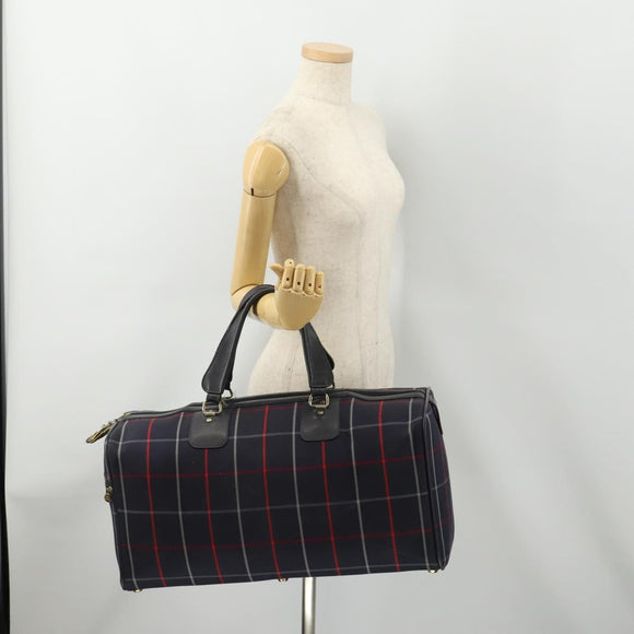 Burberrys Nova Check Boston Bag Canvas Navy Gold Auth 153792