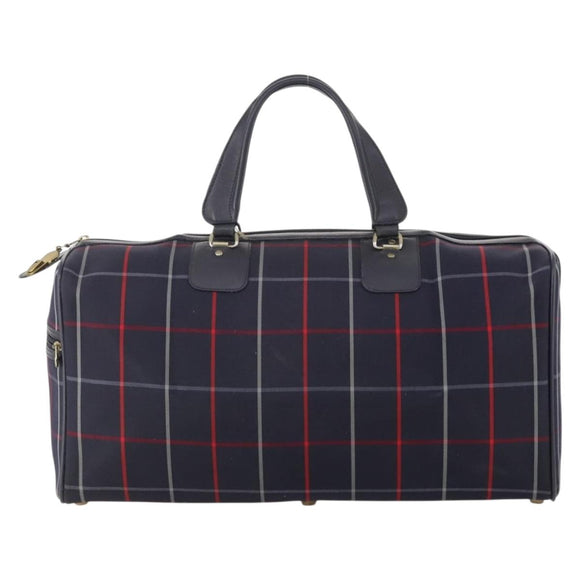 Burberrys Nova Check Boston Bag Canvas Navy Gold Auth 153792