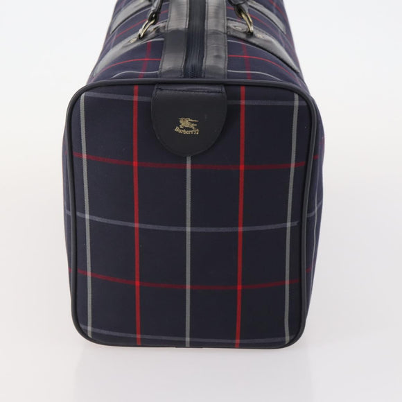 Burberrys Nova Check Boston Bag Canvas Navy Gold Auth 153792