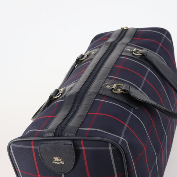 Burberrys Nova Check Boston Bag Canvas Navy Gold Auth 153792