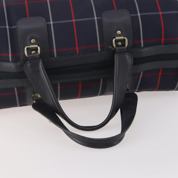 Burberrys Nova Check Boston Bag Canvas Navy Gold Auth 153792