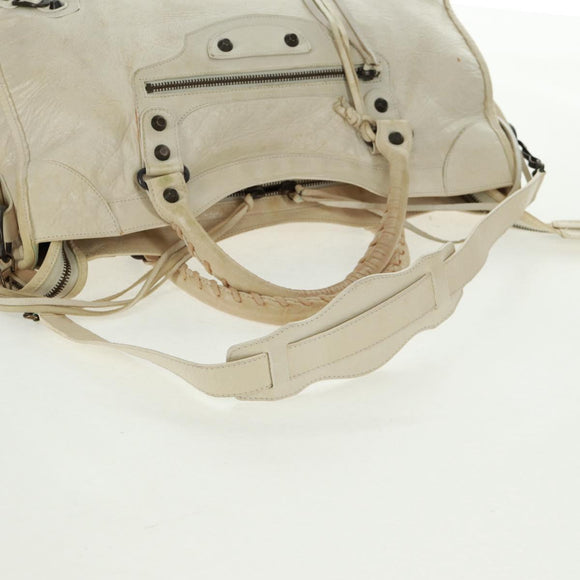 BALENCIAGA City Hand Bag Leather 2way White 115748 Auth 153799V