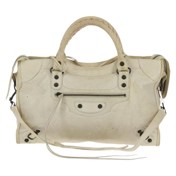 BALENCIAGA City Hand Bag Leather 2way White 115748 Auth 153799V