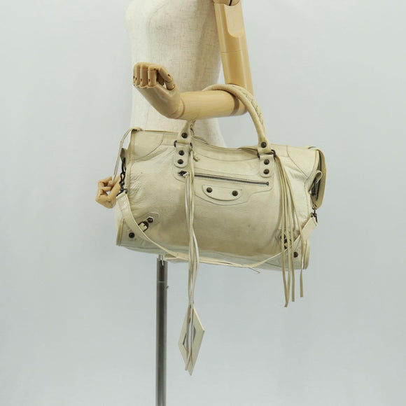 BALENCIAGA City Hand Bag Leather 2way White 115748 Auth 153799V