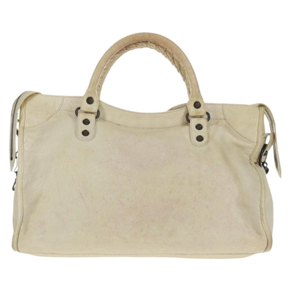 BALENCIAGA City Hand Bag Leather 2way White 115748 Auth 153799V