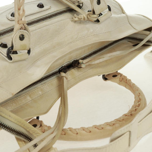 BALENCIAGA City Hand Bag Leather 2way White 115748 Auth 153799V