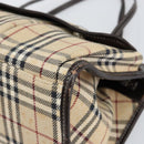 BURBERRY Nova Check Blue Label Tote Bag Canvas Beige Silver Auth 153811-9