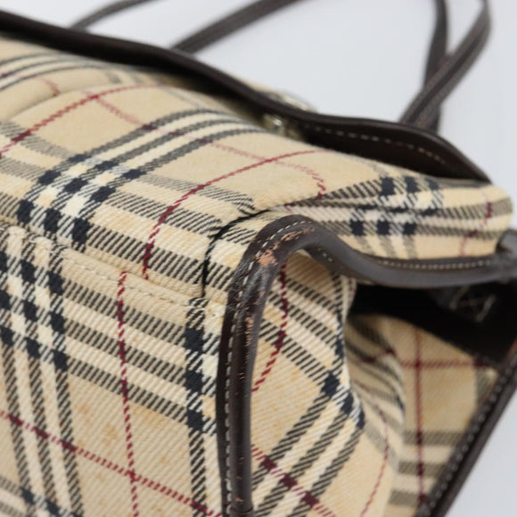 BURBERRY Nova Check Blue Label Tote Bag Canvas Beige Silver Auth 153811