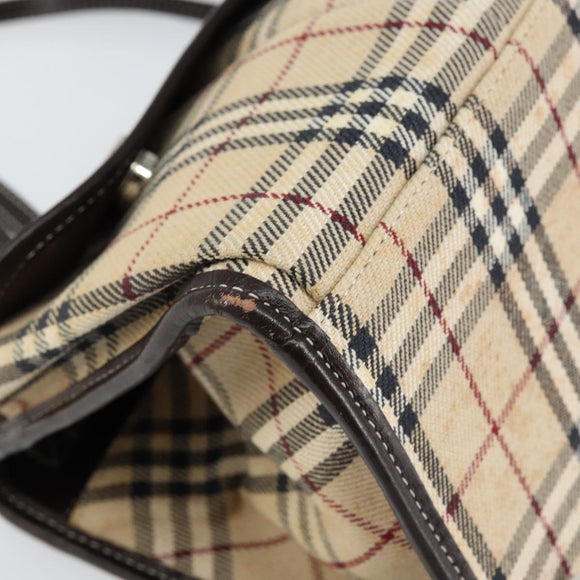 BURBERRY Nova Check Blue Label Tote Bag Canvas Beige Silver Auth 153811