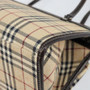 BURBERRY Nova Check Blue Label Tote Bag Canvas Beige Silver Auth 153811-15