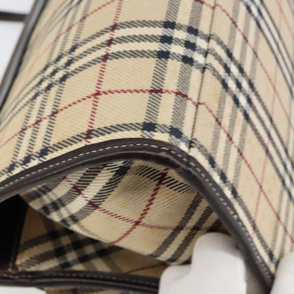 BURBERRY Nova Check Blue Label Tote Bag Canvas Beige Silver Auth 153811