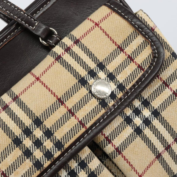 BURBERRY Nova Check Blue Label Tote Bag Canvas Beige Silver Auth 153811