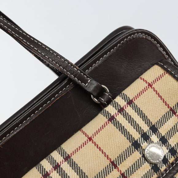 BURBERRY Nova Check Blue Label Tote Bag Canvas Beige Silver Auth 153811