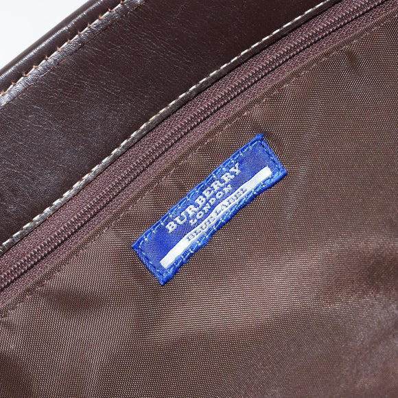 BURBERRY Nova Check Blue Label Tote Bag Canvas Beige Silver Auth 153811