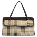 BURBERRY Nova Check Blue Label Tote Bag Canvas Beige Silver Auth 153811-13