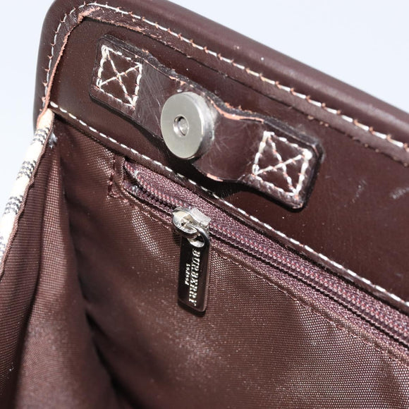 BURBERRY Nova Check Blue Label Tote Bag Canvas Beige Silver Auth 153811