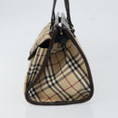 BURBERRY Nova Check Blue Label Tote Bag Canvas Beige Silver Auth 153811-3